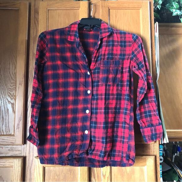 J Crew Collared Mixed Plaid Flannel Button Front Pajama Top - XS - Picture 2 of 11